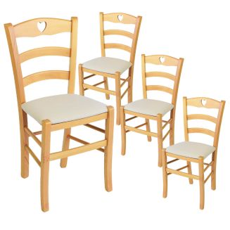 NAPLES - Lot de 4 Chaises Naturelles et Assises en Tissu Ivoire
