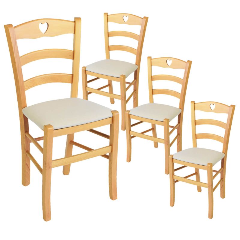 NAPLES - Lot de 4 Chaises Naturelles et Assises en Tissu Ivoire