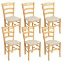 NAPLES - Lot de 6 Chaises Naturelles et Assises en Tissu Ivoire
