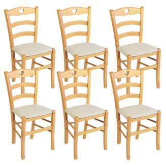 NAPLES - Lot de 6 Chaises Naturelles et Assises en Tissu Ivoire