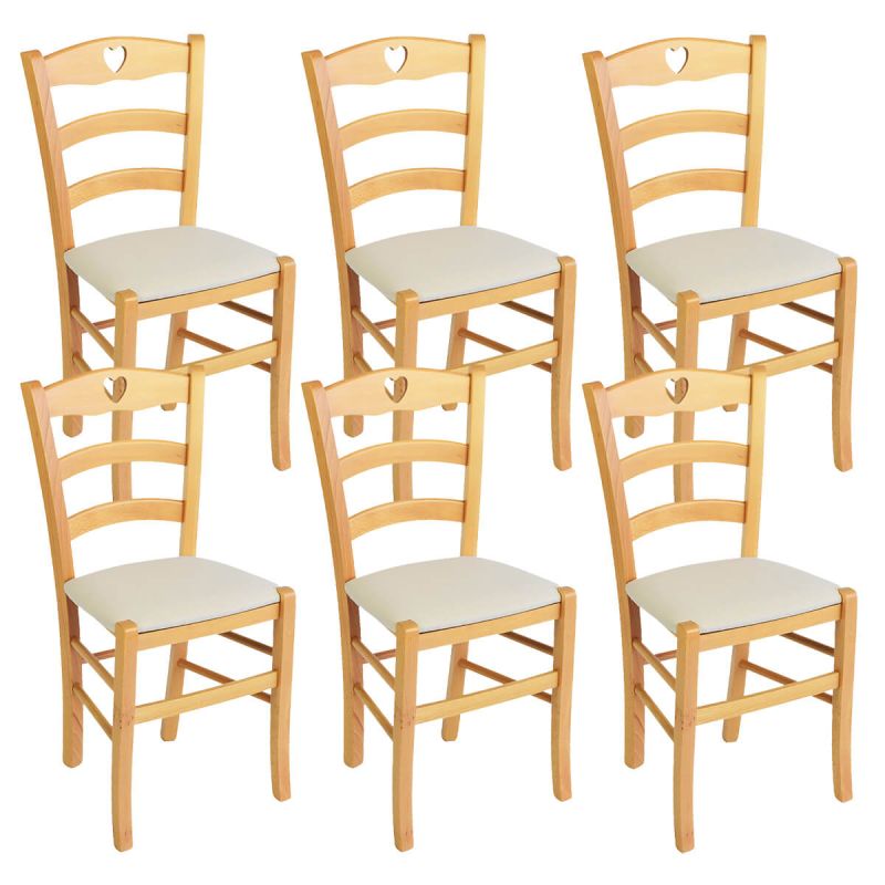 NAPLES - Lot de 6 Chaises Naturelles et Assises en Tissu Ivoire NAPLES - Lot de 6 Chaises Naturelles et Assises en Tissu Ivoire
