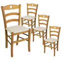 NAPLES - Lot de 4 Chaises Teinté Chêne et Assises en Tissu Ivoire