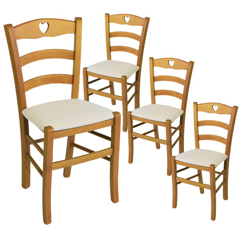 NAPLES - Lot de 4 Chaises Teinté Chêne et Assises en Tissu Ivoire