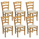 NAPLES - Lot de 6 Chaises Teinté Chêne et Assises en Tissu Ivoire