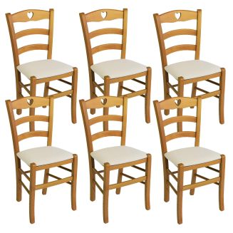 NAPLES - Lot de 6 Chaises Teinté Chêne et Assises en Tissu Ivoire