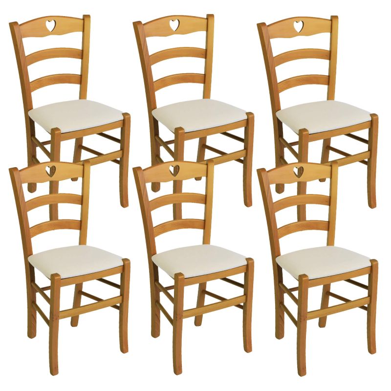 NAPLES - Lot de 6 Chaises Teinté Chêne et Assises en Tissu Ivoire