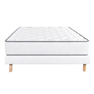 IZAC - Ensemble Matelas Mousse Ep.20cm + Sommier Tapissier Blanc 160x200 cm