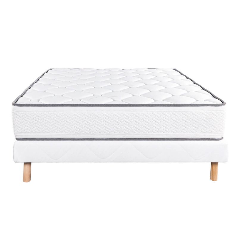 IZAC - Ensemble Matelas Mousse Ep.20cm + Sommier Tapissier Blanc 140x190 cm