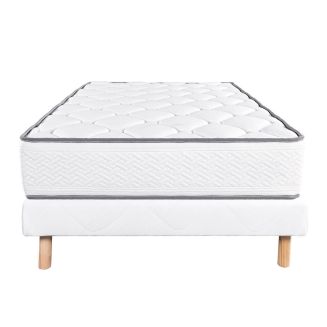 IZAC - Ensemble Matelas Mousse Ep.20cm + Sommier Tapissier Blanc 90x190 cm