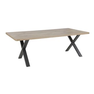 CANYON - Table Repas Coins Arrondis 200cm Aspect Bois Piètement X Métal Noir