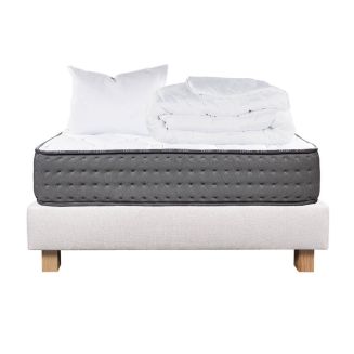 ZENITH - Pack Matelas + Sommier Tapissier Beige 90x190 cm + 1 Oreiller + 1 Couette