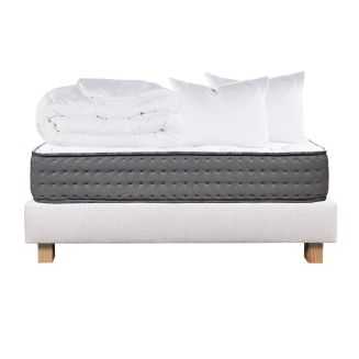 ZENITH - Pack Matelas + Sommier Tapissier Beige 140x200 cm + 2 Oreillers + 1 Couette