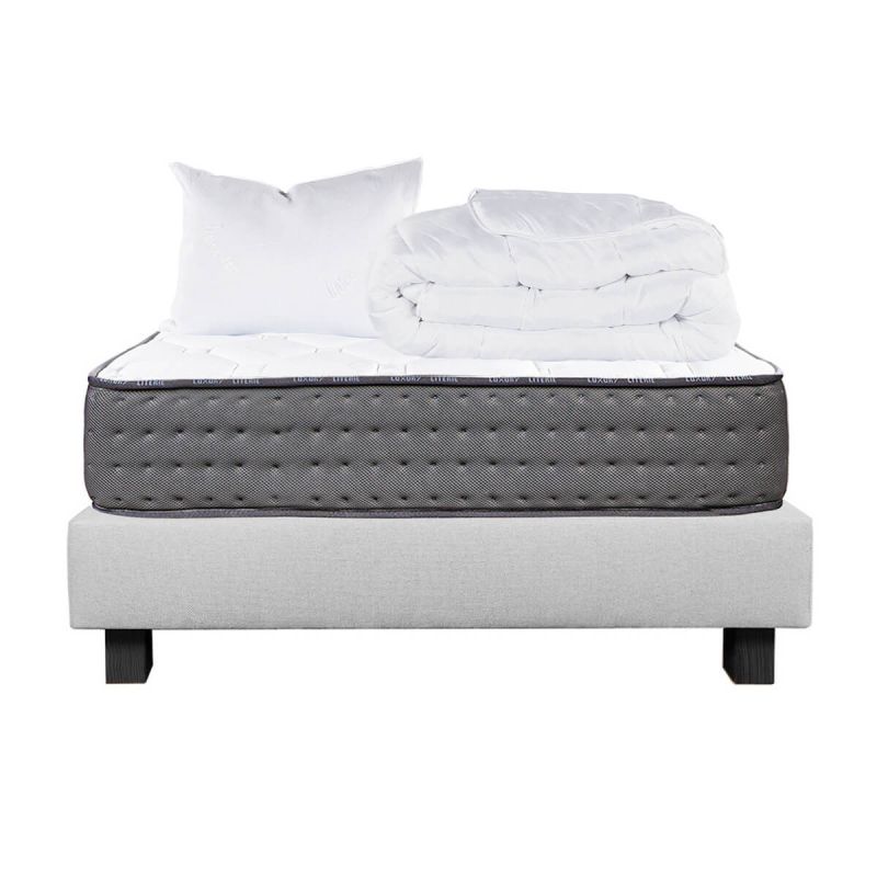 ZENITH - Pack Matelas + Sommier Tapissier Gris 90x190 cm + 1 Oreiller + 1 Couette ZENITH - Pack Matelas + Sommier Tapissier Gris 90x190 cm + 1 Oreiller + 1 Couette