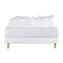 THELIO - Pack Matelas + Sommier Tapissier Blanc 140x190 cm + 2 Oreillers + 1 Couette