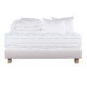 THELIO - Pack Matelas + Sommier Tapissier Beige 140x190 cm + 2 Oreillers + 1 Couette