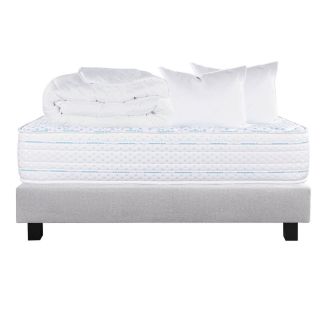 THELIO - Pack Matelas + Sommier Tapissier Gris 140x190 cm + 2 Oreillers + 1 Couette