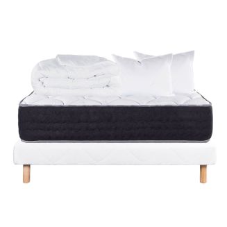 SELIAN - Pack Matelas + Sommier Tapissier Blanc 140x190 cm + 2 Oreillers + 1 Couette