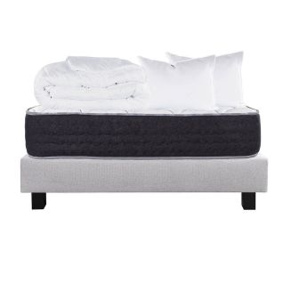 SELIAN - Pack Matelas + Sommier Tapissier Gris 160x200 cm + 2 Oreillers + 1 Couette