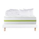 REVA - Pack Matelas + Sommier Tapissier Blanc 140x190 cm + 2 Oreillers + 1 Couette