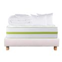 REVA - Pack Matelas + Sommier Tapissier Beige 160x200 cm + 2 Oreillers + 1 Couette