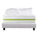 REVA - Pack Matelas + Sommier Tapissier Gris 140x190 cm + 2 Oreillers + 1 Couette