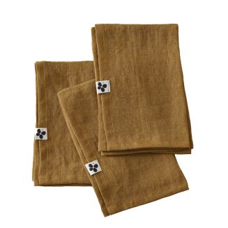 MARGAUX - Lot de 3 Serviettes 40x40cm Lin Lavé Coloris Caramel