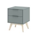 CANACA - Chevet 2 Tiroirs Scandinave MDF et Pin Massif Gris Vert