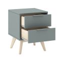 CANACA - Chevet 2 Tiroirs Scandinave MDF et Pin Massif Gris Vert