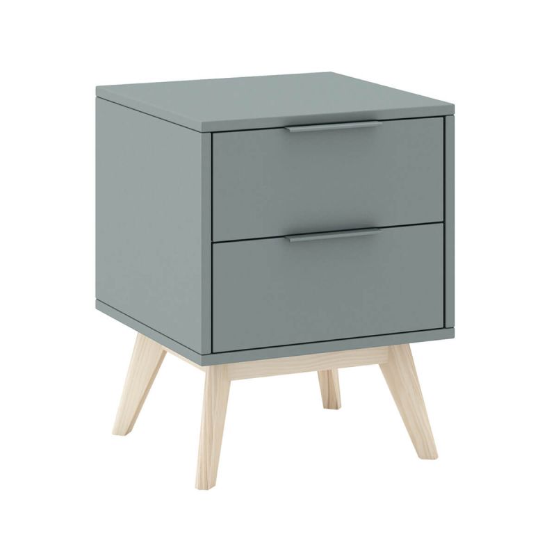 CANACA - Chevet 2 Tiroirs Scandinave MDF et Pin Massif Gris Vert