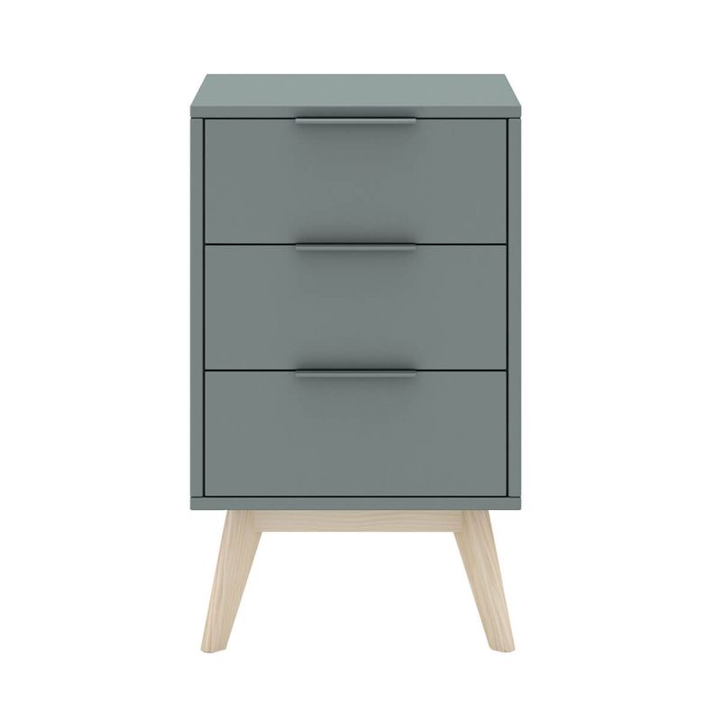 CANACA - Chevet 3 Tiroirs Scandinave MDF et Pin Massif Gris Vert