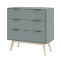 CANACA - Commode 3 Tiroirs Scandinave MDF et Pin Massif Gris Vert