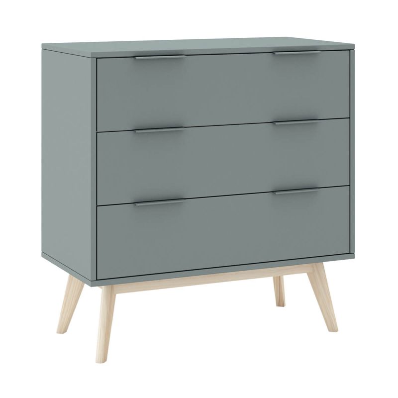 CANACA - Commode 3 Tiroirs Scandinave MDF et Pin Massif Gris Vert