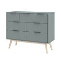 CANACA - Commode 7 Tiroirs Scandinave MDF et Pin Massif Gris Vert