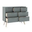 CANACA - Commode 7 Tiroirs Scandinave MDF et Pin Massif Gris Vert