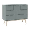 CANACA - Commode 7 Tiroirs Scandinave MDF et Pin Massif Gris Vert