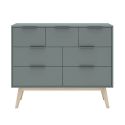 CANACA - Commode 7 Tiroirs Scandinave MDF et Pin Massif Gris Vert