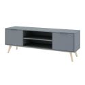 CANACA - Meuble TV 2 Portes 2 niches Scandinave MDF et Pin Massif Gris Vert