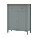 BASCO - Meuble d'Appoint 2 Portes 1 Tiroirs en Pin Massif Naturel et Vert Céladon
