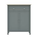 BASCO - Meuble d'Appoint 2 Portes 1 Tiroirs en Pin Massif Naturel et Vert Céladon