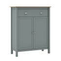 BASCO - Meuble d'Appoint 2 Portes 1 Tiroirs en Pin Massif Naturel et Vert Céladon