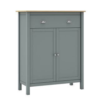 BASCO - Meuble d'Appoint 2 Portes 1 Tiroirs en Pin Massif Naturel et Vert Céladon
