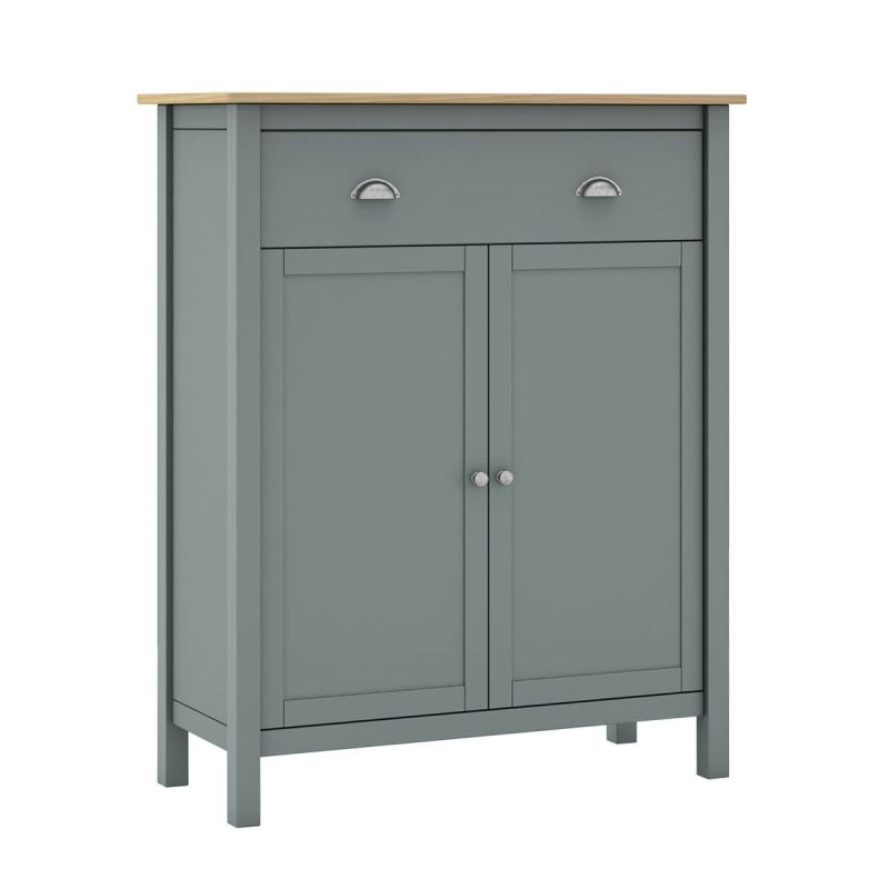 BASCO - Meuble d'Appoint 2 Portes 1 Tiroirs en Pin Massif Naturel et Vert Céladon BASCO - Meuble d'Appoint 2 Portes 1 Tiroirs en Pin Massif Naturel et Vert Céladon