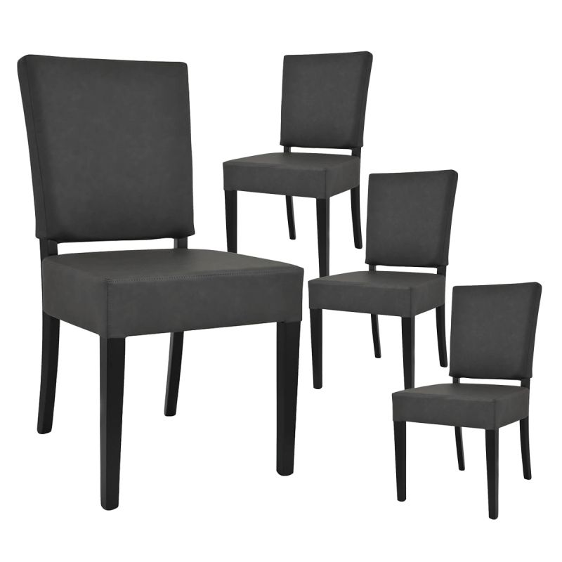 ALBA - Lot de 4 Chaises Simili Cuir Piètement en Hêtre Teinté Gris Anthracite