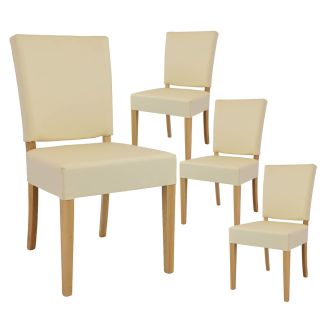 ALBA - Lot de 4 Chaises Simili Cuir Ivoire Piètement en Hêtre Naturel