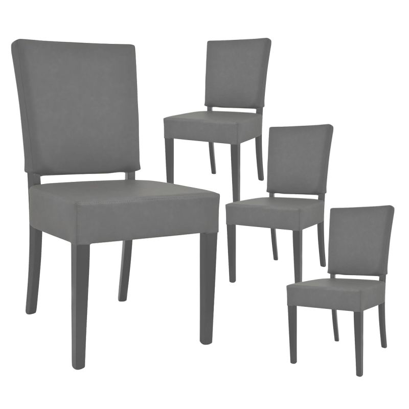 ALBA - Lot de 4 Chaises Simili Cuir Piètement en Hêtre Teinté Grises