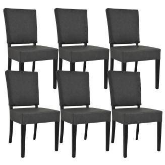 ALBA - Lot de 6 Chaises Simili Cuir Piètement en Hêtre Teinté Gris Anthracite