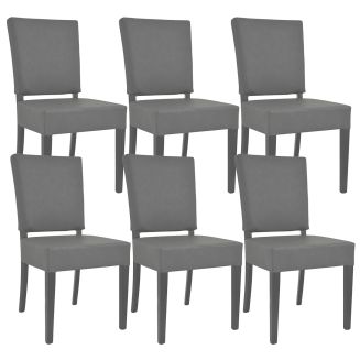 ALBA - Lot de 6 Chaises Simili Cuir Piètement en Hêtre Teinté Grises