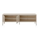 OLIVIA - Meuble TV 160 cm 2 Portes Ajourées 2 Niches en Métal Crème