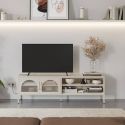 OLIVIA - Meuble TV 160 cm 2 Portes Ajourées 2 Niches en Métal Crème