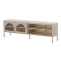 OLIVIA - Meuble TV 160 cm 2 Portes Ajourées 2 Niches en Métal Crème